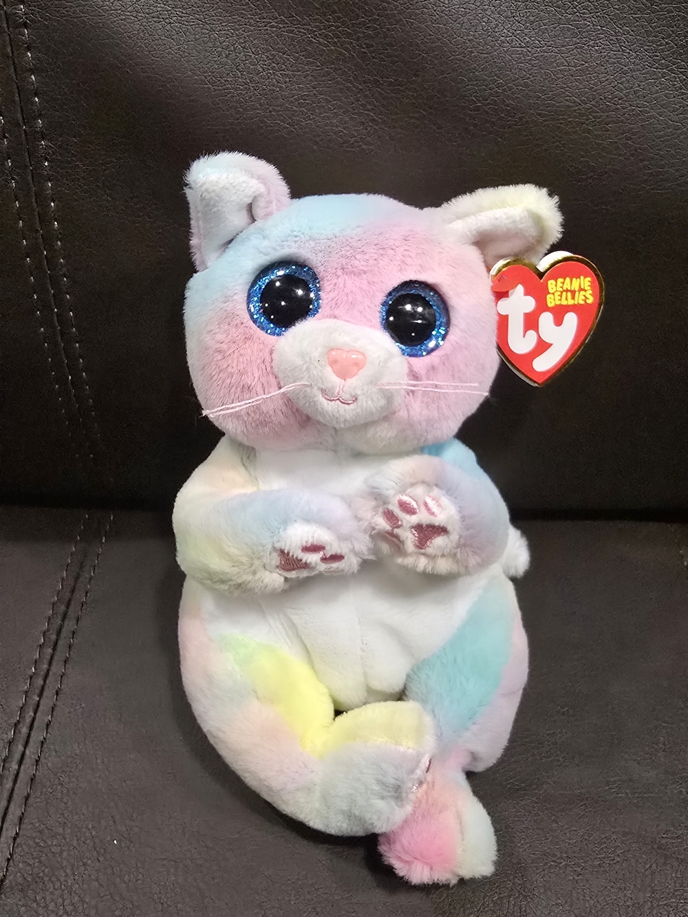 Ty Pastel Rainbow Plush Cat with Sparkle Blue Eyes